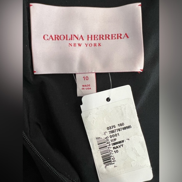 Carolina Herrera Navy Beaded And Appliqued Tulle Mid Length Dress
